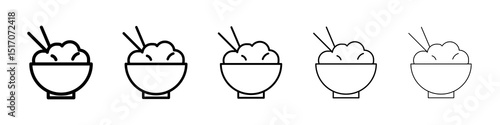 Rice bowl icon graphic set. trendy stroke line style