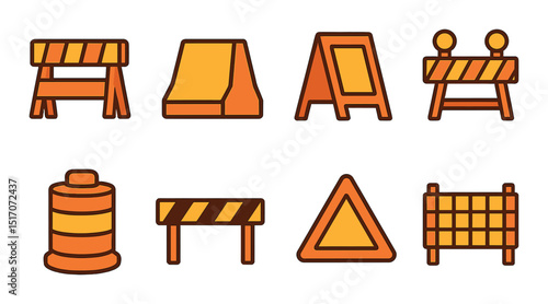 Construction and safety flat icon set. caution and warning symbols