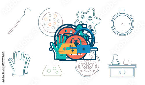 Science and laboratory flat icon set. research and lab equipment symbols