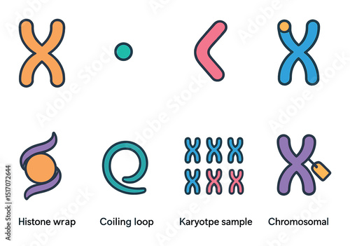 Genetics flat icon set. dna, chromosome, and genome symbols for scientific use