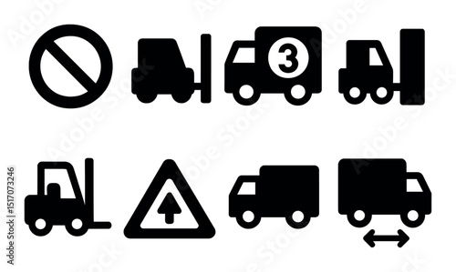 Transportation and logistics icon set. silhouette style symbols for delivery, cargo