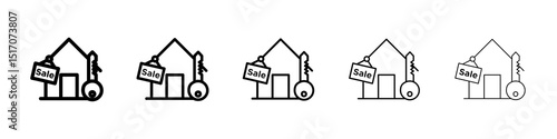 Selling or rent home icon graphic set. trendy stroke line style