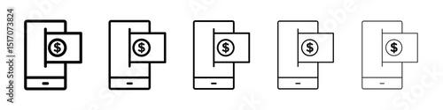 Send money smartphone icon graphic set. trendy stroke line style