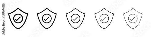 Shield check mark icon graphic set. trendy stroke line style