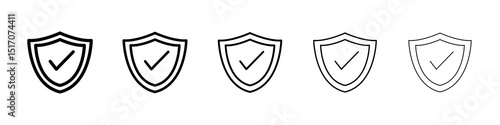 Shield check icon graphic set. trendy stroke line style