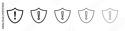 Shield exclamation icon graphic set. trendy stroke line style