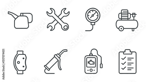 Mechanical tools icon set in linear style. repair and maintenance symbols