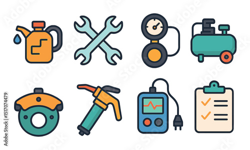 Automotive repair flat icon set. maintenance and workshop tool symbols