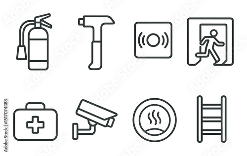 Emergency and safety linear icon set. rescue and protection signs for alertness