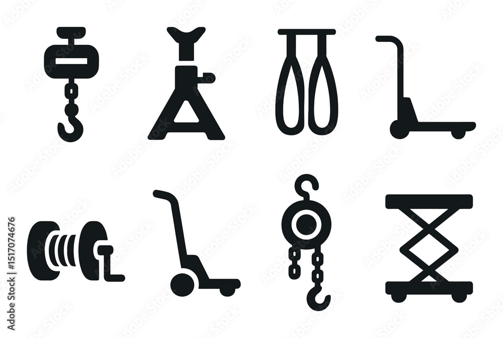 Industrial equipment silhouette icon set. machinery and tools symbols Industrial equipment silhouette icon set. machinery and tools symbols
