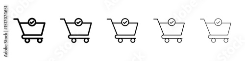 Shopping cart check icon graphic set. trendy stroke line style