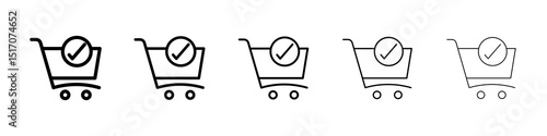 Shopping cart check icon graphic set. trendy stroke line style