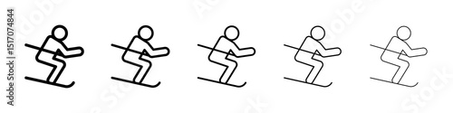 Skiing icon graphic set. trendy stroke line style