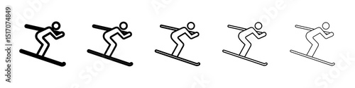 Skiing icon graphic set. trendy stroke line style