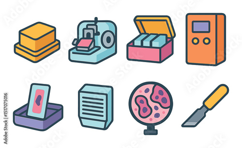 Medical laboratory flat icon set. research and healthcare equipment symbols