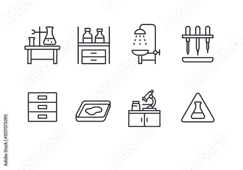 Science and laboratory linear icon set. research and chemistry symbols