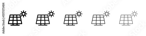 Solar panel icon graphic set. trendy stroke line style