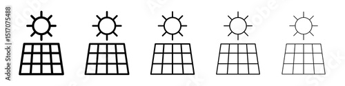Solar panel icon graphic set. trendy stroke line style