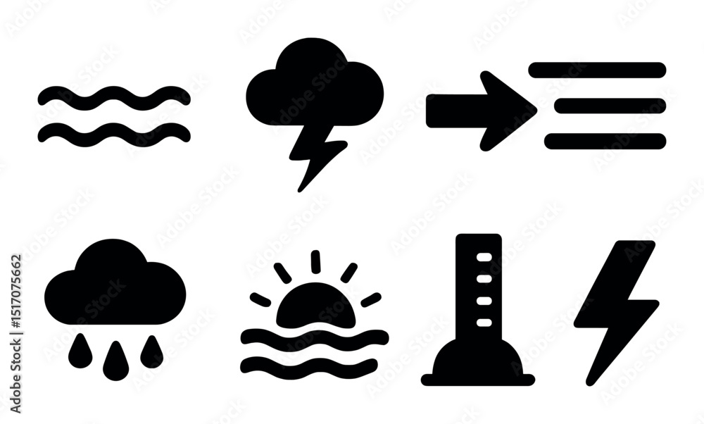 Weather silhouette icon set. forecast and climate symbols for apps Weather silhouette icon set. forecast and climate symbols for apps