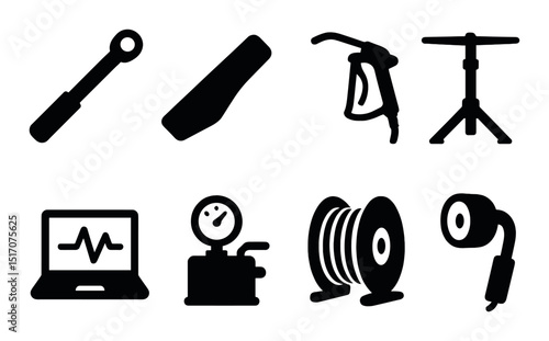 Automotive silhouette icon set for car repair and maintenance tools