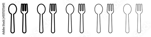 Spoon and Fork icon graphic set. trendy stroke line style