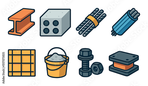 Construction and engineering icon set in flat design. building tools and equipment art