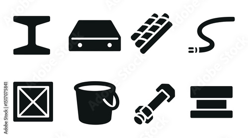 Construction and tools silhouette icon set. building and repair themed symbols