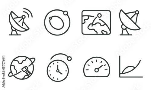 Space exploration linear icon set. astronomy and celestial navigation symbols