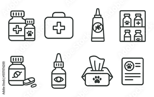 Pet care and veterinary icon set. flat style for animal health and wellness