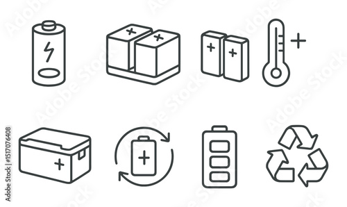 Battery icons set in silhouette style. power, energy, and recharge symbols