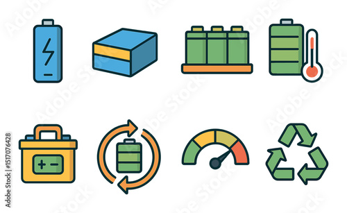 Battery and energy linear icon set. power and efficiency symbols for sustainability