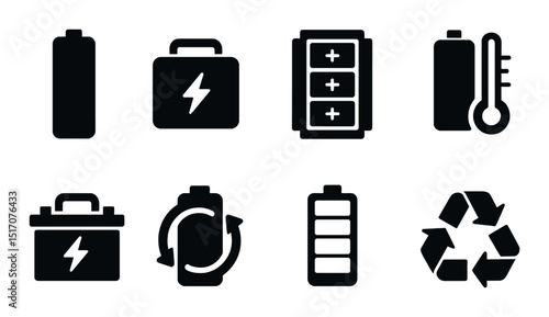Energy and battery silhouette icon set. power and electricity symbols