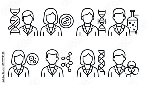 Science and research linear icon set. laboratory and biology symbols for education