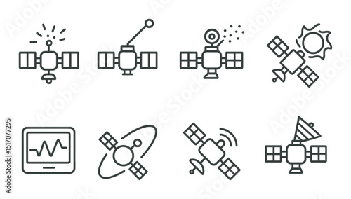 Space exploration linear icon set. satellite and astronomy symbols for innovation
