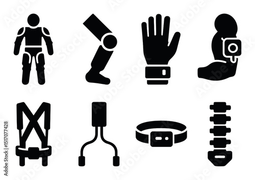 Fitness equipment silhouette icon set. gym and workout gear symbols