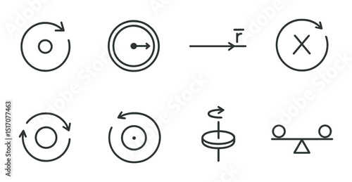 Physics and motion icon set in linear style. science and dynamics symbols