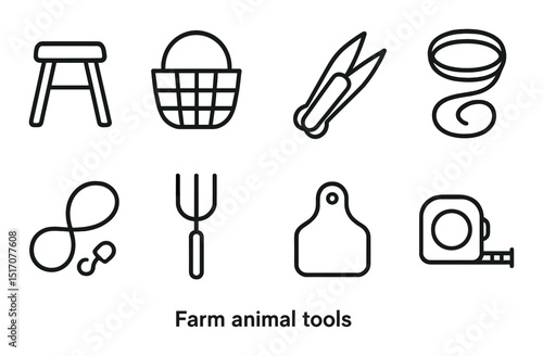 Farm and agriculture linear icon set with tools and equipment symbols