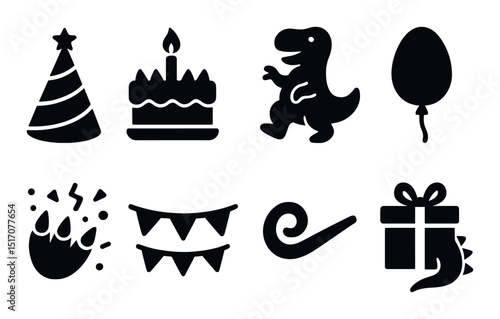 Birthday celebration icon set in silhouette style. party and festive symbols collection