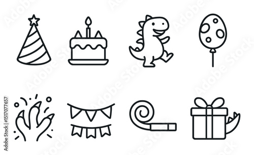 Birthday celebration silhouette icon set. party and festive event symbols