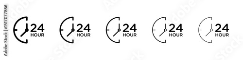 Twenty four hours icon graphic set. trendy stroke line style