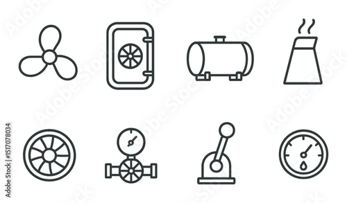 Industrial linear icon set. machinery and equipment vector symbols