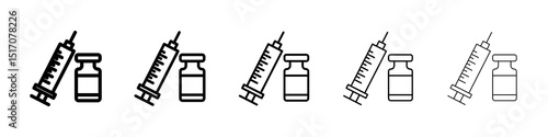 Vaccine vial icon graphic set. trendy stroke line style