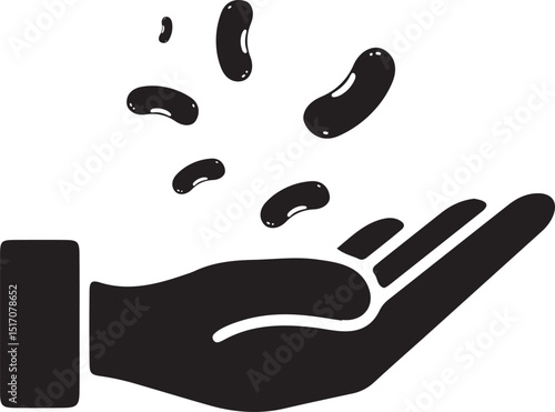 an illustration of a hand throwing green peas
