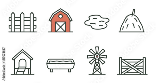 Farm and agriculture flat icon set. rural and countryside symbols for design