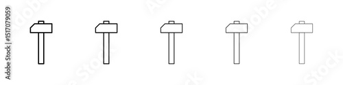 Wooden mallet icon graphic set. trendy stroke line style
