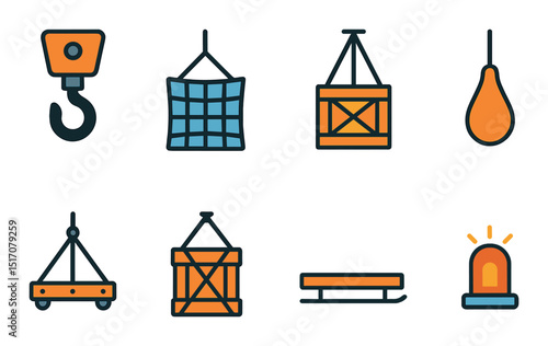 Construction equipment icon set. flat design for industrial and machinery themes