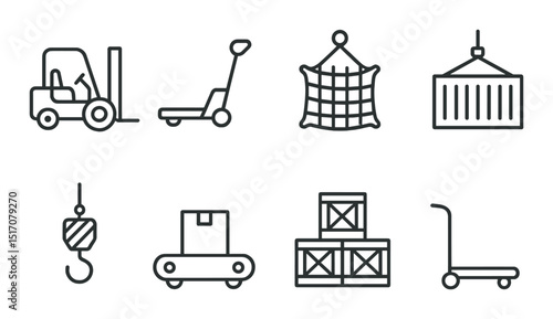 Logistics and shipping linear icon set. transport and delivery symbols