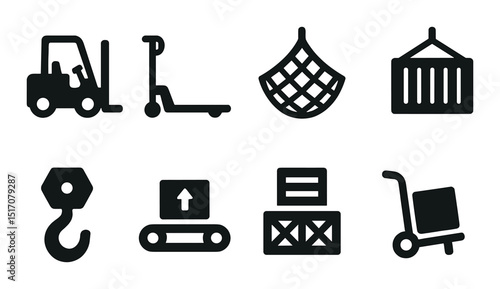 Logistics and shipping icon set: silhouette symbols for delivery and freight