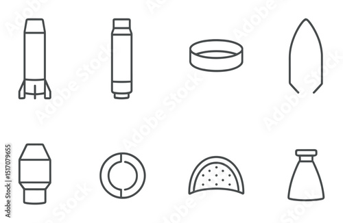 Rocket and space silhouette icon set. astronomy and exploration symbols