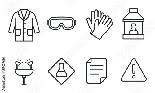 Safety and laboratory flat icon set. research and lab equipment symbols